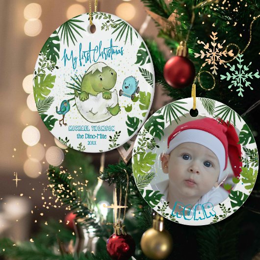 ROAR-some Baby's First Christmas Photo Keramik Ornament