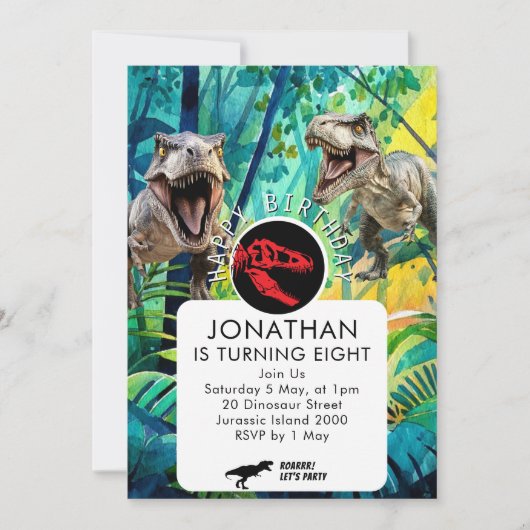 ROAR-some BOY DINO Einladung (Vorderseite)