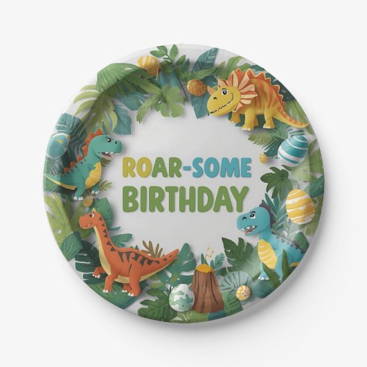 Roar-some Dinosaur Birthday Party Paper Plate Pappteller (Vorderseite)