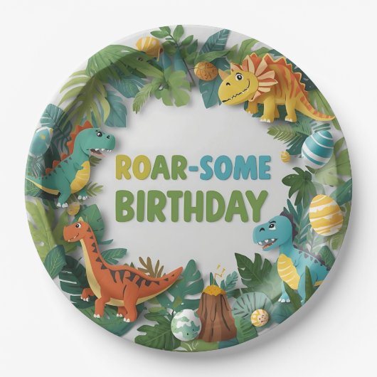Roar-some Dinosaur Birthday Party Paper Plate Pappteller (Vorderseite)