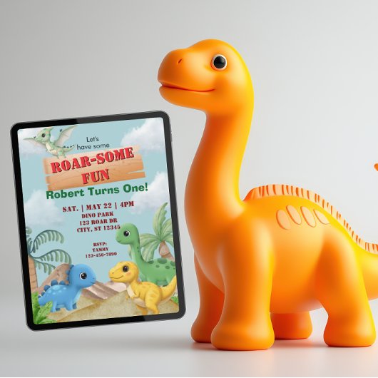 Roar-Some Fun, Dino 1st Birthday Einladung