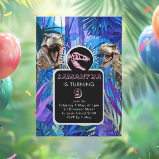 ROAR-some Girl Dinosaur Birthday Party Einladung
