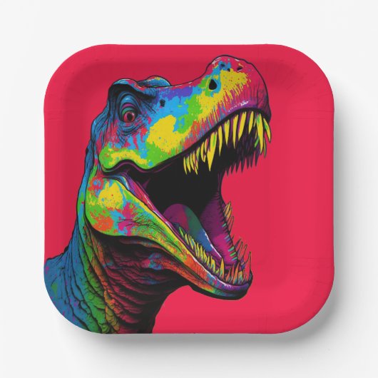 Roar-some Red Dinosaurier Pappteller (Vorderseite)
