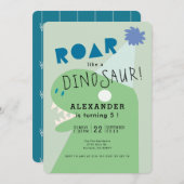 ROAR T-Rex Dinosaur Green Boy's Birthday Einladung (Vorne/Hinten)