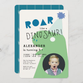 ROAR T-Rex Dinosaur Navy Blue Foto Boy's Birthday Einladung