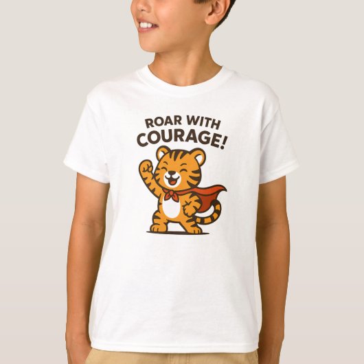 Roar With Courage Cute Orange Tiger Design T-Shirt (Vorderseite)