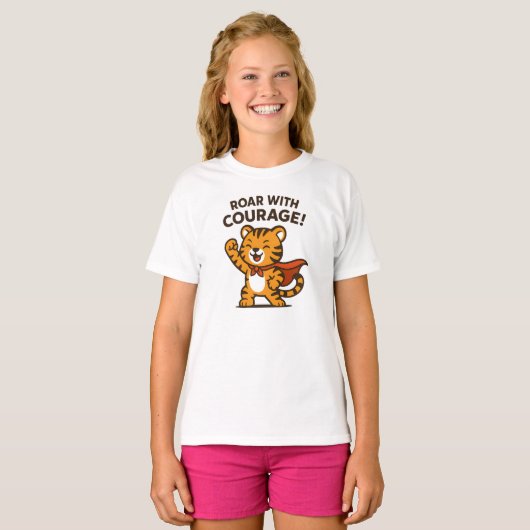 Roar With Courage Cute Orange Tiger Design T-Shirt (Vorne ganz)