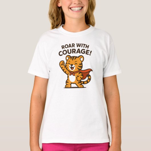 Roar With Courage Cute Orange Tiger Design T-Shirt (Vorderseite)