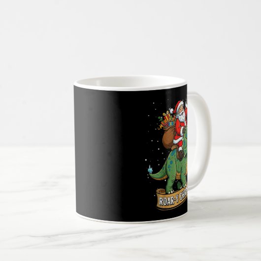 Roar-y Christmas Funny Santa Riding Dinosaur Trice Kaffeetasse (VorderseiteRechts)