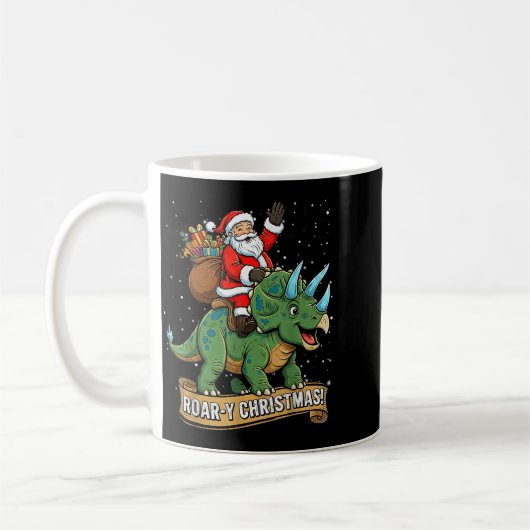 Roar-y Christmas Funny Santa Riding Dinosaur Trice Kaffeetasse (Links)