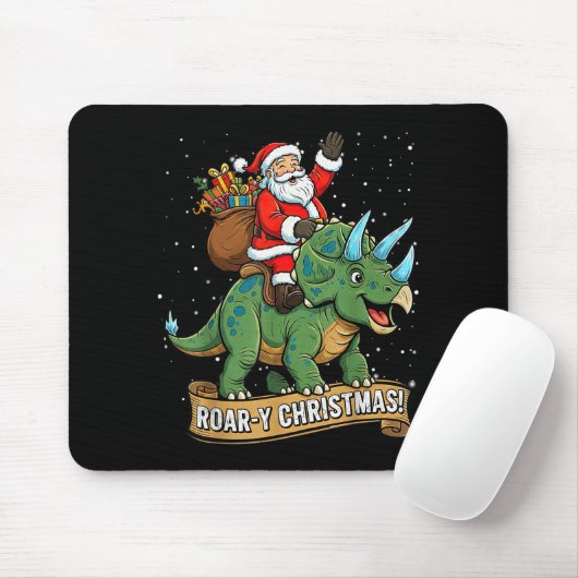 Roar-y Christmas Funny Santa Riding Dinosaur Trice Mousepad (Mit Mouse)