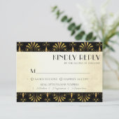 Roarin-20er-Dekadenz | Gold Black Art Deco Entree RSVP Karte (Stehend Vorderseite)