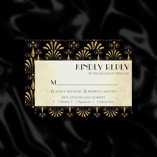 Roarin-20er-Dekadenz | Gold Black Art Deco Entree RSVP Karte