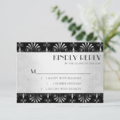 Roarin-20er-Dekadenz | Silver and Black Art Deco RSVP Karte (Stehend Vorderseite)