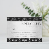 Roarin-20er-Dekadenz | Silver Black Art Deco Meal RSVP Karte (Stehend Vorderseite)