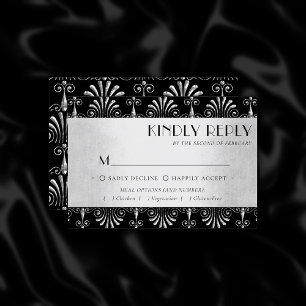 Roarin-20er-Dekadenz Silver Black Art Deco Meal RSVP Karte