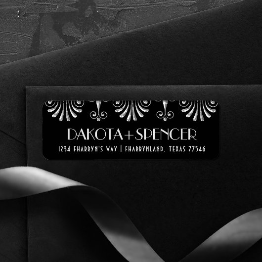 Roarin 20s Silver auf Black Modern Art Deco Adress