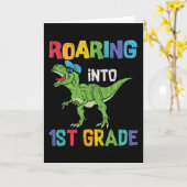 Roaring 1. Klasse Back School T rex Dinosaur Kinde Karte (Gelbe Blume)