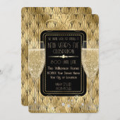 Roaring 20 Gold Silvester Champagne Einladung (Vorne/Hinten)