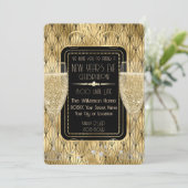 Roaring 20 Gold Silvester Champagne Einladung (Stehend Vorderseite)