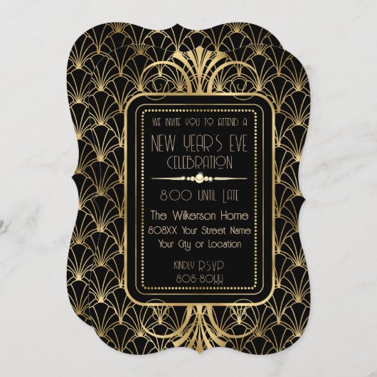 Roaring 20 Neujahr Art Deco Einladung (Vorne/Hinten)