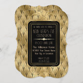 Roaring 20 Neujahr Gold Art Deco Einladung (Vorne/Hinten)