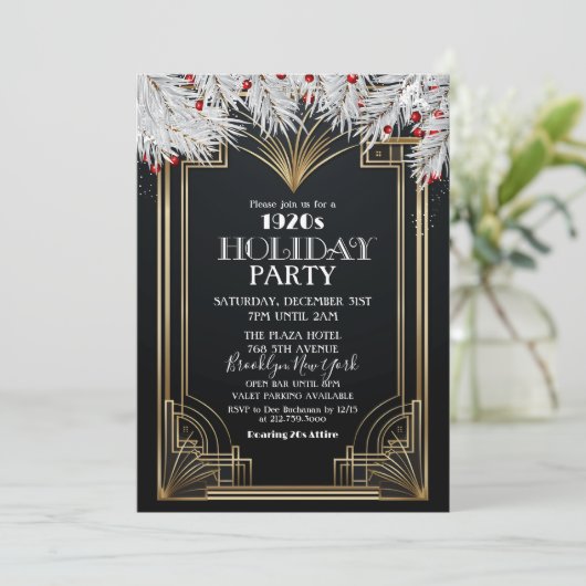 Roaring 20 s 1920er Holiday Party Einladung (Stehend Vorderseite)