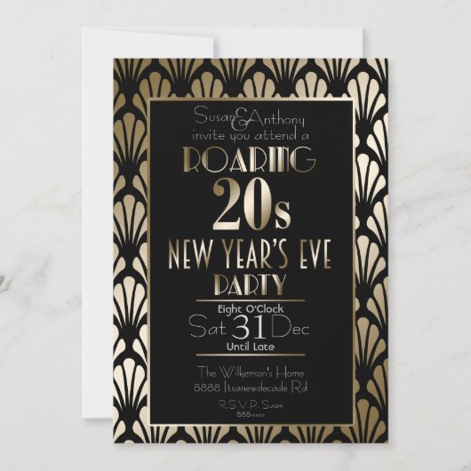 Roaring 20er Art Deco Gatsby Gold Silvester Einladung (Vorderseite)