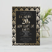 Roaring 20er Art Deco Gatsby Gold Silvester Einladung (Stehend Vorderseite)