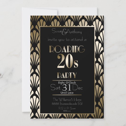Roaring 20er Art Deco Gatsby Theme Gold Einladung (Vorderseite)