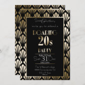 Roaring 20er Art Deco Gatsby Theme Gold Einladung (Vorne/Hinten)