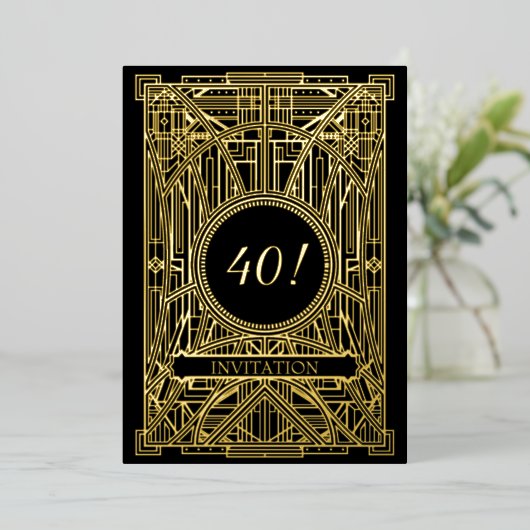 Roaring 20er Art Deco Great Gatsby Folieneinladung (Stehend vorne)