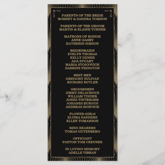 Roaring 20er Art Deco Great Gatsby Hochzeitsprogra Programm (Rückseite)