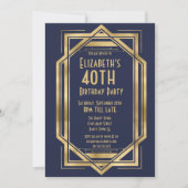 Roaring 20er Art Deco Navy Blue | Gold 40. Einladung (Vorderseite)