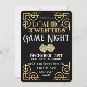 Roaring 20er Black & Gold Dice Game Nacht Einladung