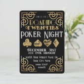 Roaring 20er Black & Gold Würfel Poker Night Einladung (Stehend Vorderseite)