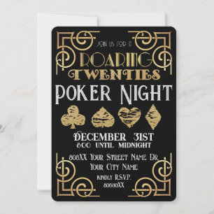 Roaring 20er Black & Gold Würfel Poker Night Einladung