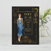 Roaring 20er Flapper Art Deco Gatsby Brautparty Einladung (Stehend Vorderseite)