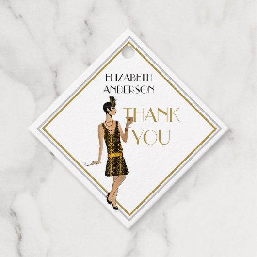 Roaring 20er Flapper Gatsby Danke Black Gold Geschenkanhänger (Vorderseite)