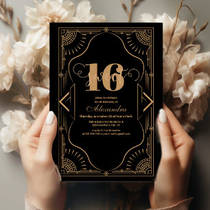 Roaring 20er Gatsby Vintag Art Deco Sweet 16 Einladung