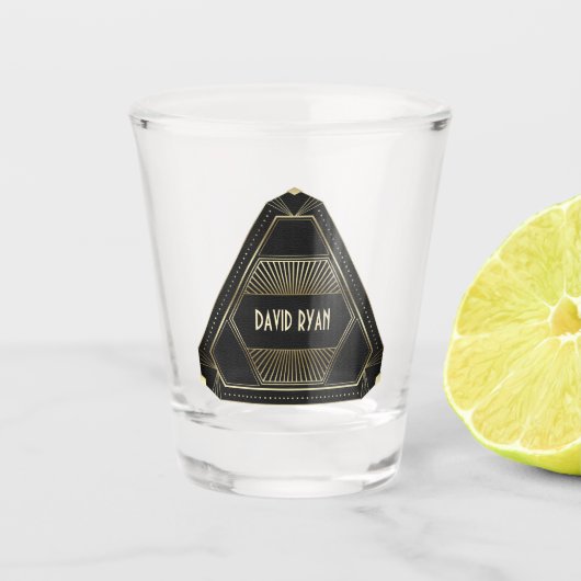Roaring 20er Gold und Black Art Deco Monogramm Schnapsglas (Vorderseite)