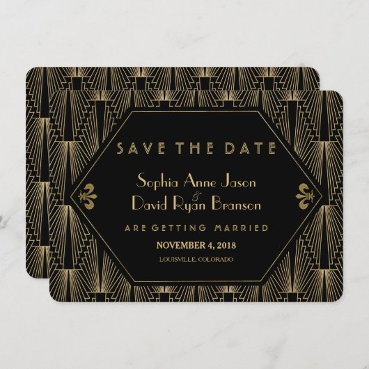 Roaring 20er Great Gatsby Art Deco Save the Date (Vorne/Hinten)