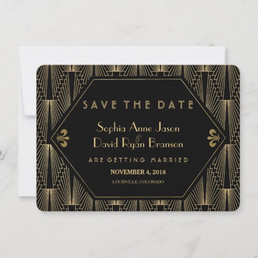 Roaring 20er Great Gatsby Art Deco Save the Date (Vorderseite)