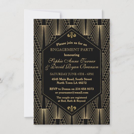 Roaring 20er große Gatsby Art Deco Engagement Part Einladung (Vorderseite)
