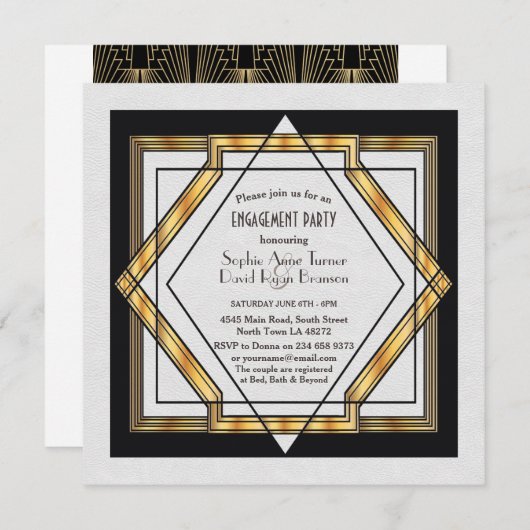 Roaring 20er große Gatsby Art Deco Engagement Part Einladung (Vorne/Hinten)