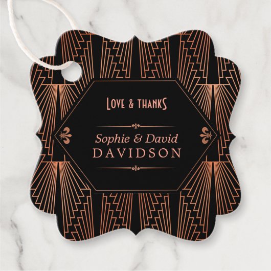 Roaring 20er große Gatsby Copper Art Deco Hochzeit Geschenkanhänger (Vorderseite)