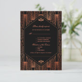 Roaring 20er große Gatsby Copper Art Deco Hochzeit RSVP Karte (Stehend Vorderseite)