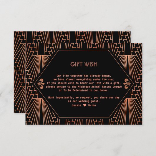 Roaring 20er große Gatsby Kupfer Hochzeitsgeschenk Begleitkarte (Vorne/Hinten)