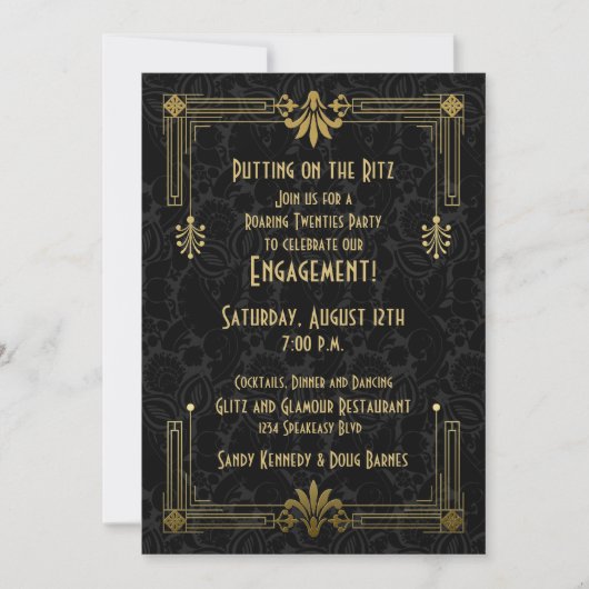 Roaring 20er Jahre Art Deco Engagement Party Einladung (Vorderseite)