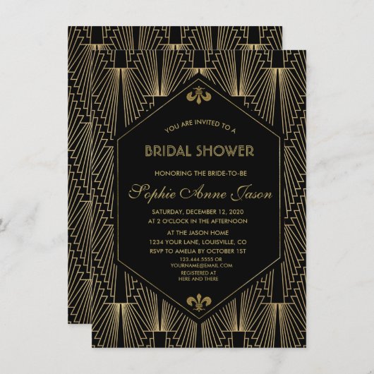 Roaring 20er Jahre Great Gatsby Art Deco Brautpart Einladung (Vorne/Hinten)